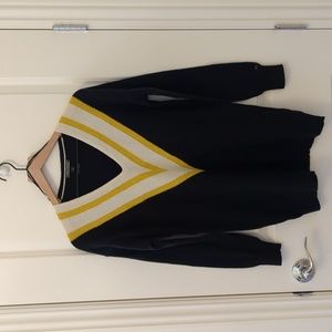 Tommy Hilfiger Navy Wool Cashmere V Neck Long Cricket Sweater